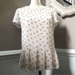 Loft Blouse White with Delicate pink and tan flowers Size XS.
